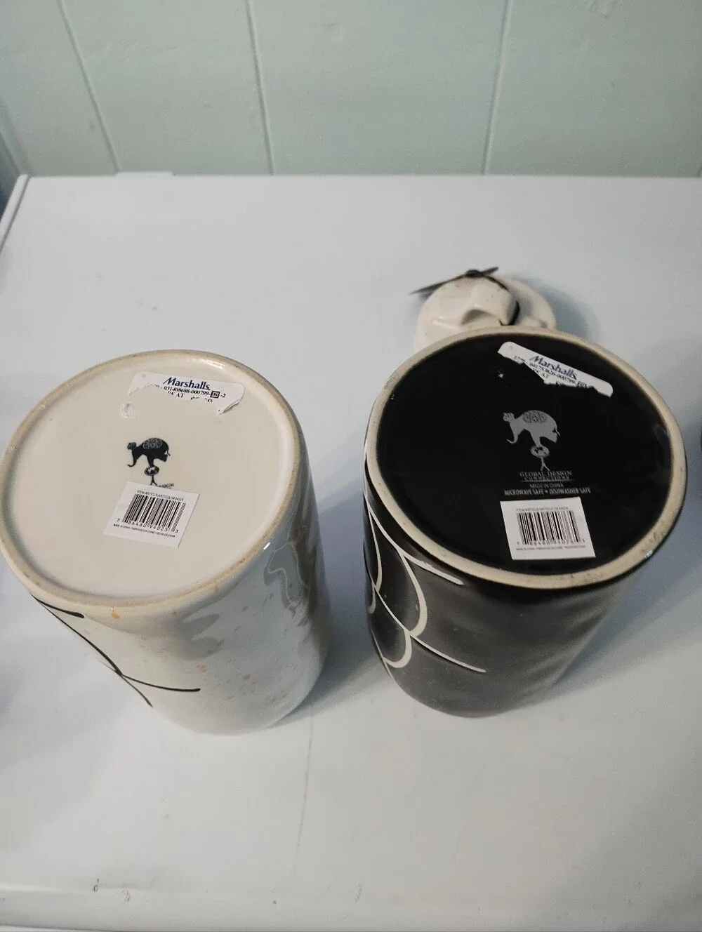 NWT (2) Global Home Spider Canisters - White and Black Ceramic Home Accent